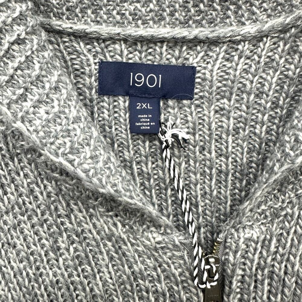 1901 Chunky Ribbed Full Zip Cardigan Sweater Men 2XL Gray Mohair Wool Blend - Picture 4 of 5